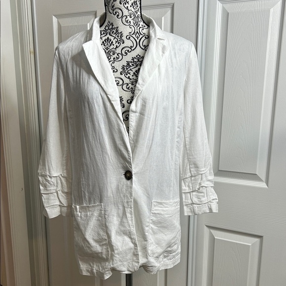 Halston Heritage Jackets & Blazers - Halston Heritage White Linen Blend Blazer One Button Pockets M